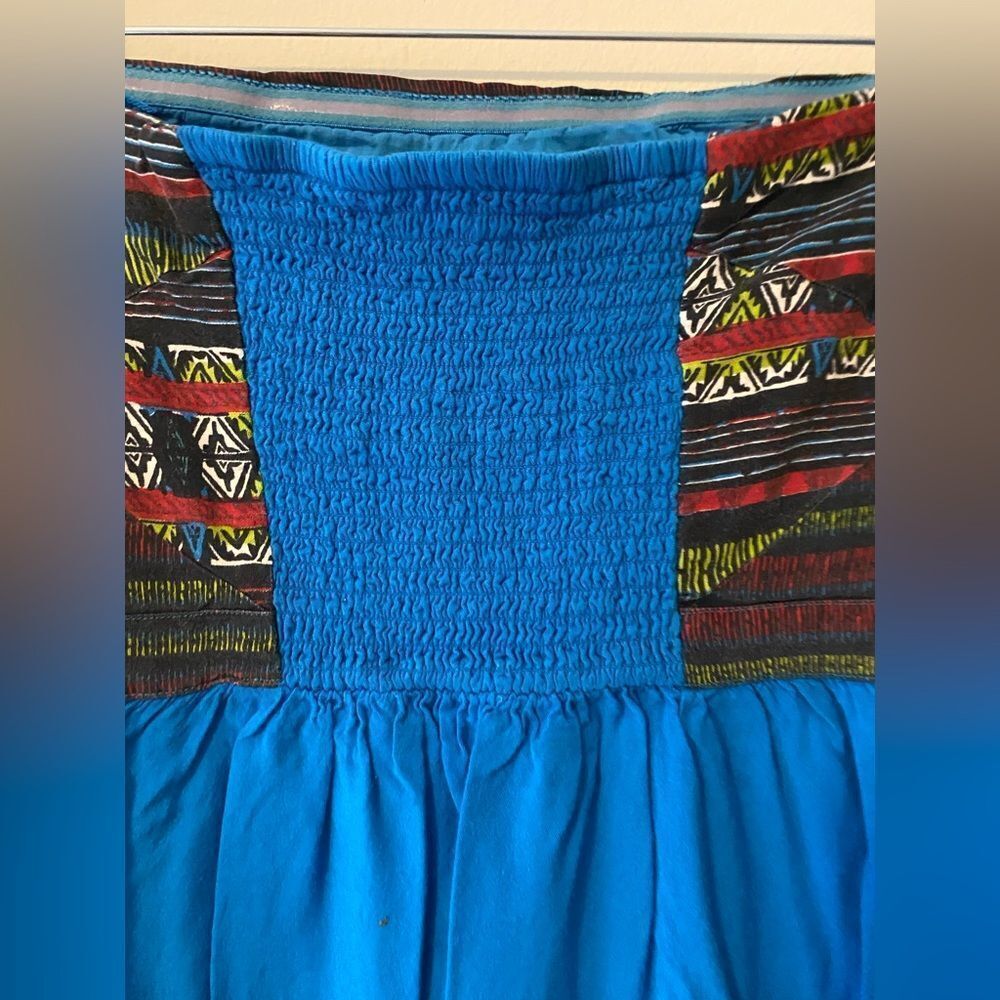 Silence & Noise, Blue Strapless Mini with Boho Print across edges, Size M - Picture 5 of 9